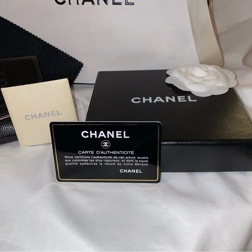Chanel Authentic Caviar Leather Bifold Black Wallet w/Pink Interior & Auth Cert